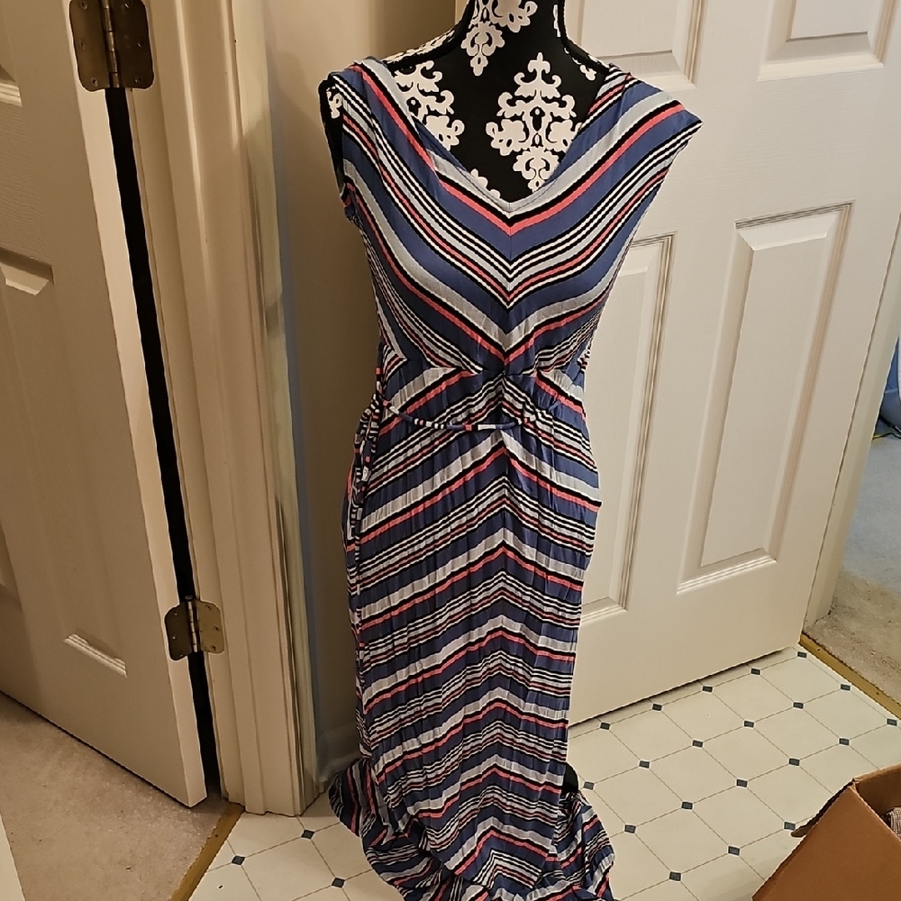 Jessica Simpson Maternity Blue and White Sleeveless V-Neck Maxi Dress